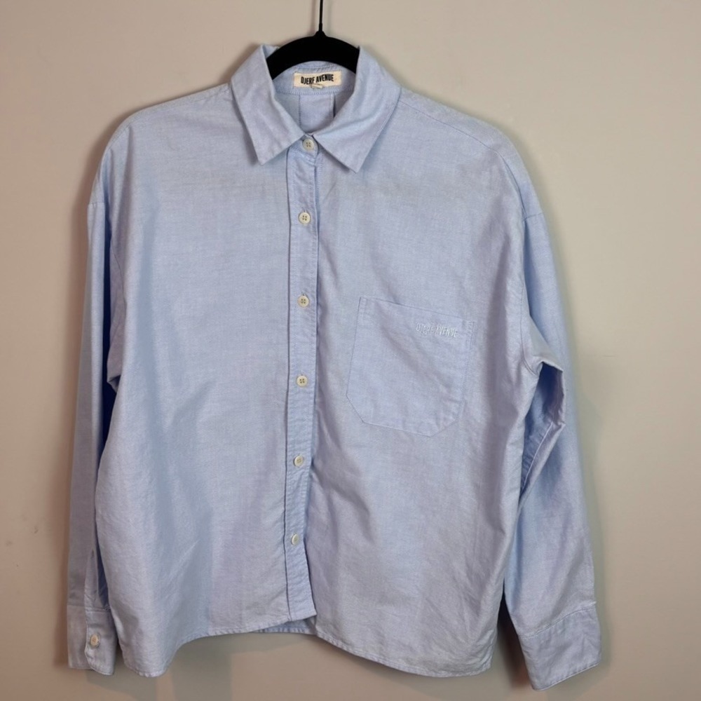Djerf Avenue Breezy Shirt Blue Organic Cotton Long Sleeve Button up Womens XS